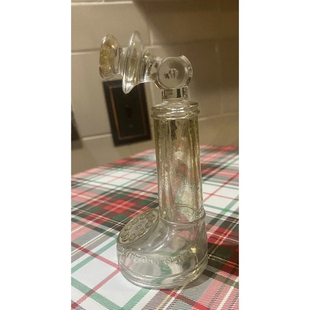 Vintage Glass Candy Container, Antique Phone